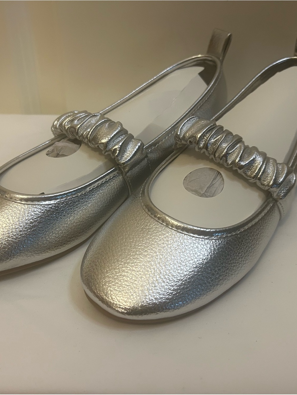 MIA Silver Metallic Mary Jane Flats with Ruched Strap